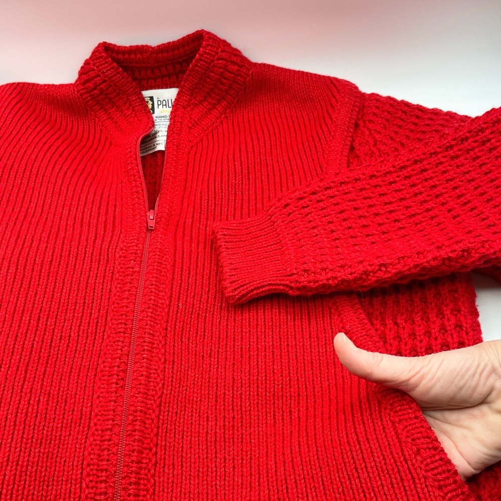 Vintage Pallas Irish Wool Cardigan Sweater Red Medium EUC - Picture 4 of 17